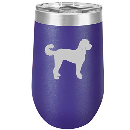 16 oz Double Wall Vacuum Insulated Stainless Steel Stemless Wine Tumbler Glass Coffee Travel Mug With Lid Labradoodle (Purple)