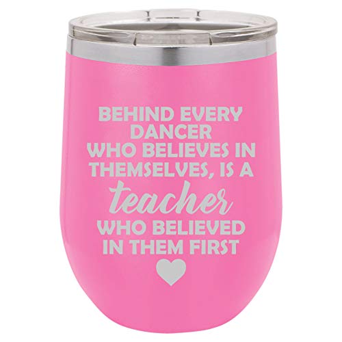 12 oz Double Wall Vacuum Insulated Stainless Steel Stemless Wine Tumbler Glass Coffee Travel Mug With Lid Dance Teacher Gift (Hot-Pink)