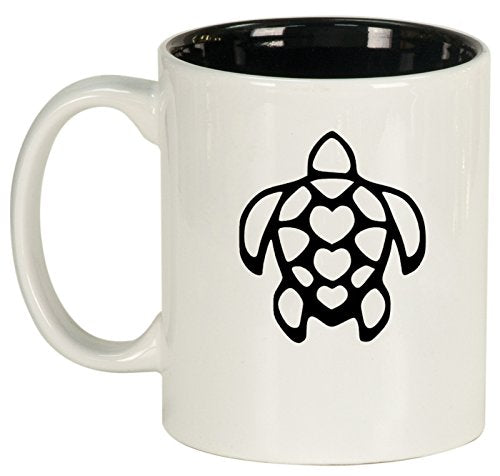 Ceramic Coffee Tea Mug Cup Turtle Hearts (White)