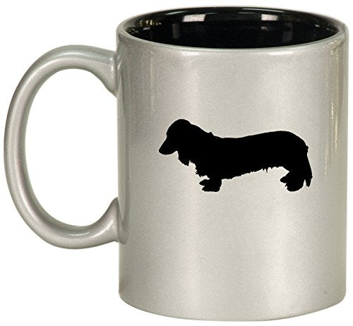 Ceramic Coffee Tea Mug Cup Long Haired Dachshund (Silver)