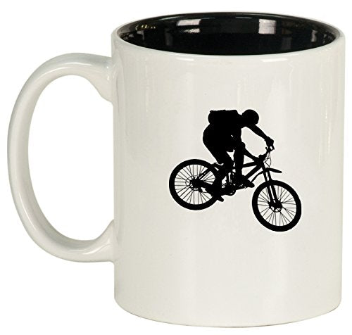 Ceramic Coffee Tea Mug Cup Mountain Biker Bike (White)