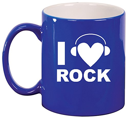 Ceramic Coffee Tea Mug Cup I Heart Love Rock Music Headphones (Blue)