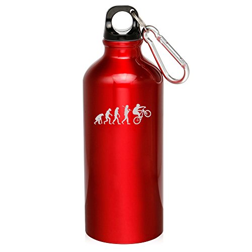 20oz Aluminum Sports Water Bottle Caribiner Clip Evolution BMX Bike (Red)