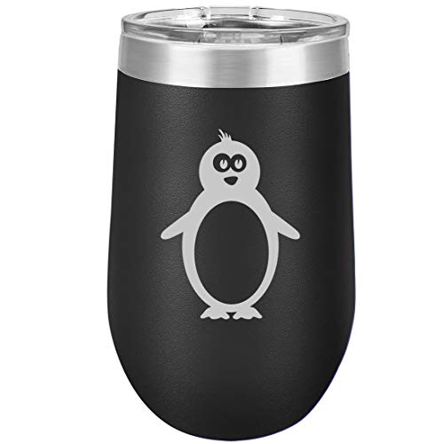 16 oz Double Wall Vacuum Insulated Stainless Steel Stemless Wine Tumbler Glass Coffee Travel Mug With Lid Penguin