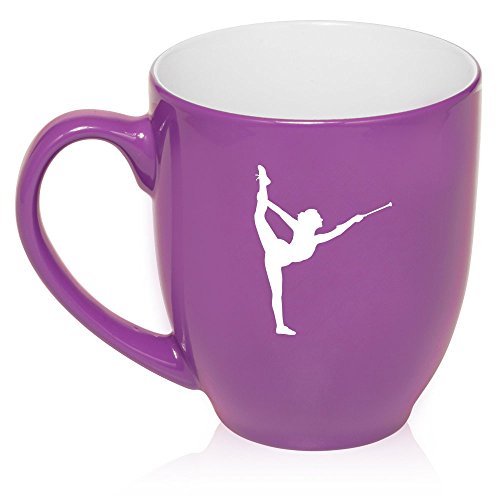 16 oz Large Bistro Mug Ceramic Coffee Tea Glass Cup Female Gymnast Twirling Baton Gymnastics (Purple)