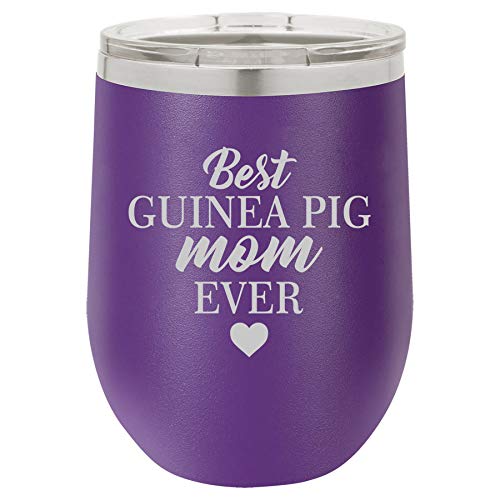 12 oz Double Wall Vacuum Insulated Stainless Steel Stemless Wine Tumbler Glass Coffee Travel Mug With Lid Best Guinea Pig Mom Ever (Purple)