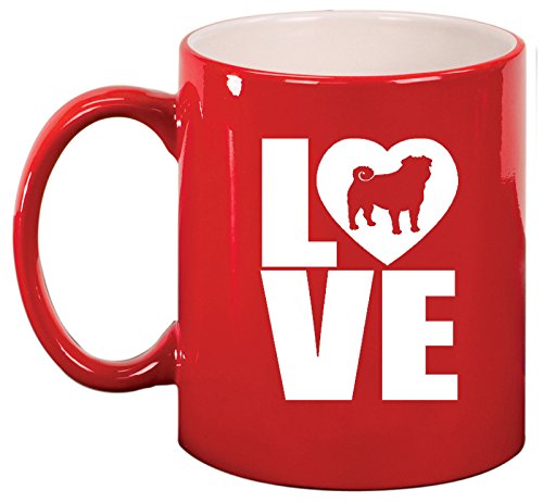 Ceramic Coffee Tea Mug Cup LOVE Pug (Red)