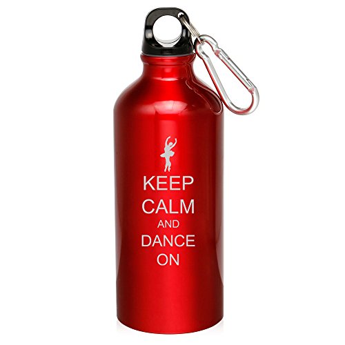 20oz Aluminum Sports Water Bottle Caribiner Clip Keep Calm and Dance On (Red)