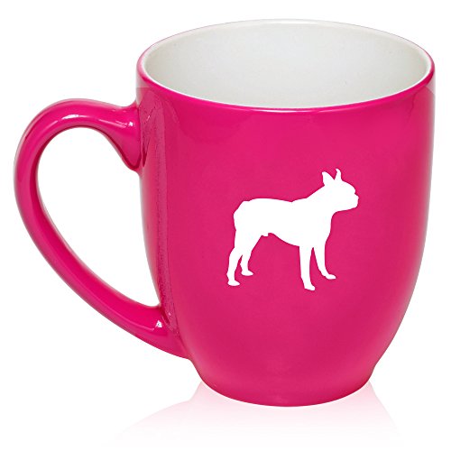 16 oz Large Bistro Mug Ceramic Coffee Tea Glass Cup Boston Terrier (Hot Pink)