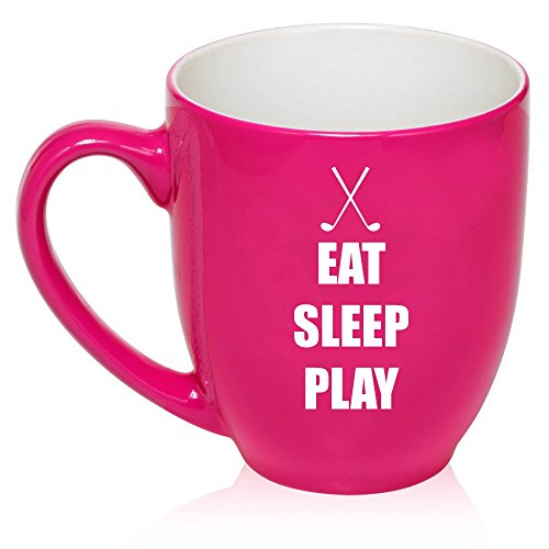 16 oz Large Bistro Mug Ceramic Coffee Tea Glass Cup Eat Sleep Play Golf (Hot Pink)