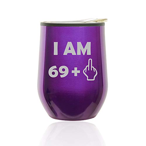 Stemless Wine Tumbler Coffee Travel Mug Glass With Lid 70th Birthday I Am 69 Plus Funny (Royal Purple)