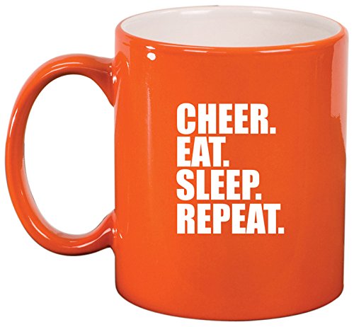 Ceramic Coffee Tea Mug Cup Cheer Eat Sleep Repeat Cheerleader (Orange)