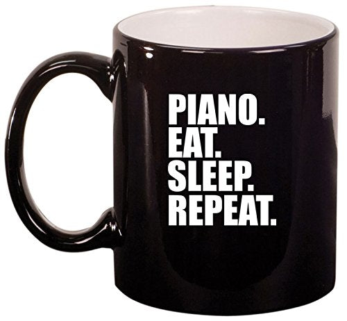 Ceramic Coffee Tea Mug Cup Piano Eat Sleep Repeat (Black)