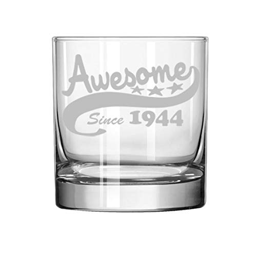 11 oz Rocks Whiskey Highball Glass Funny 75th Birthday Awesome Since 1944