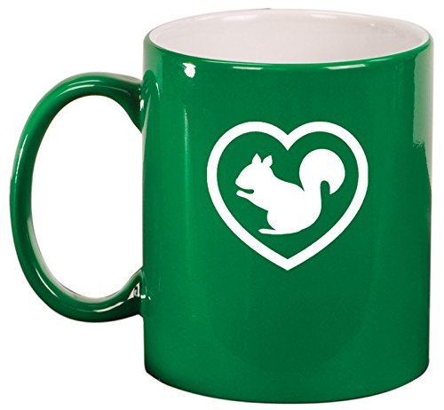 Ceramic Coffee Tea Mug Heart Squirrel (Green)
