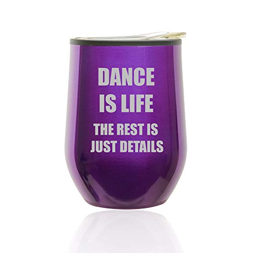 Stemless Wine Tumbler Coffee Travel Mug Glass With Lid Dance Is Life (Royal Purple)