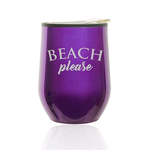 Stemless Wine Tumbler Coffee Travel Mug Glass With Lid Beach Please (Royal Purple)