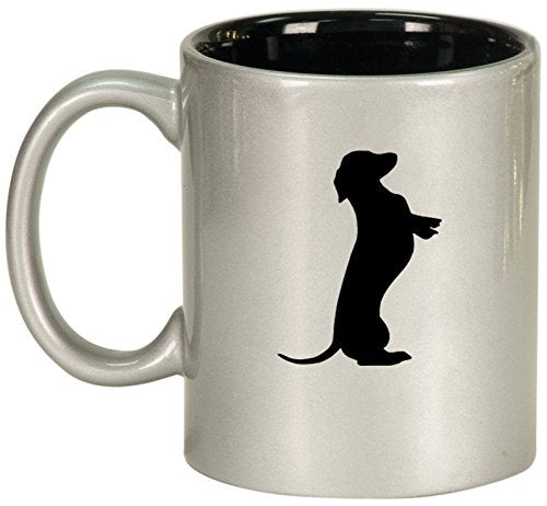 Ceramic Coffee Tea Mug Cup Dachshund Standing (Silver)