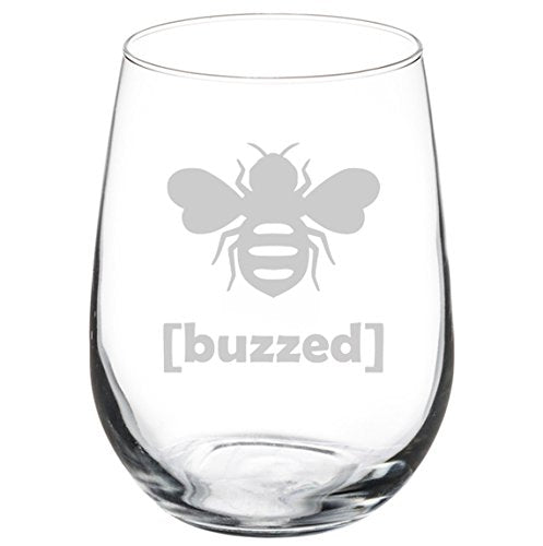 Wine Glass Goblet Funny Buzzed Bee (17 oz Stemless),MIP