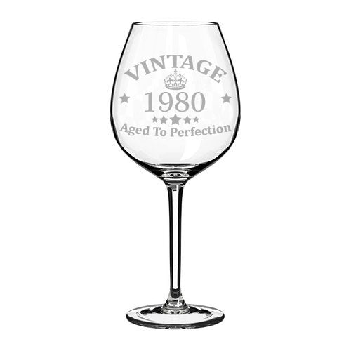 Wine Glass Goblet 37th Birthday Vintage Aged To Perfection 1980 (20 oz Jumbo)