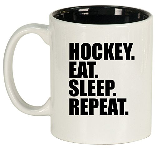Ceramic Coffee Tea Mug Hockey Eat Sleep Repeat (White)