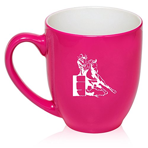 16 oz Large Bistro Mug Ceramic Coffee Tea Glass Cup Female Barrel Racing Cowgirl (Hot Pink)
