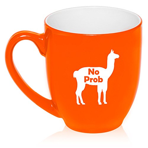 16 oz Large Bistro Mug Ceramic Coffee Tea Glass Cup No Prob Llama Funny (Orange)