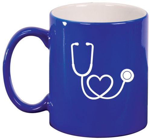 Stethoscope in Shape of Heart Nurse Doctor Ceramic Coffee Tea Mug Cup Blue
