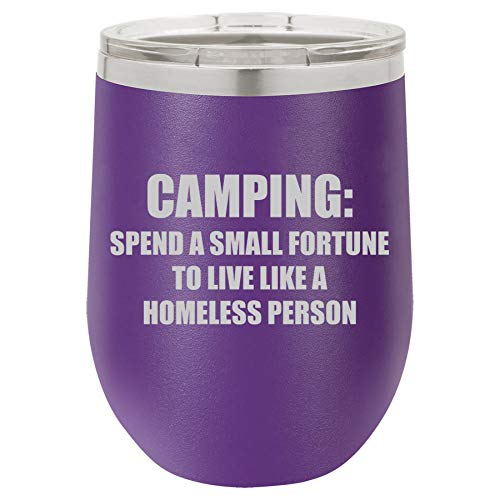 12 oz Double Wall Vacuum Insulated Stainless Steel Stemless Wine Tumbler Glass Coffee Travel Mug With Lid Camping Homeless Funny (Purple)