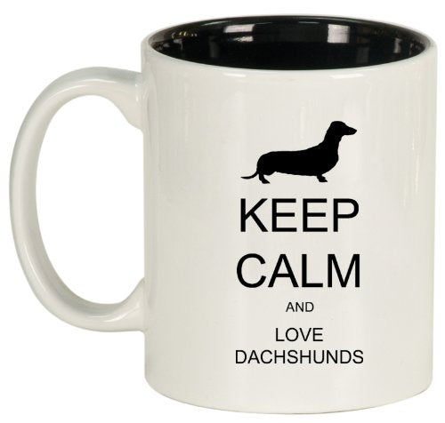 Keep Calm and Love Dachshunds Ceramic Coffee Tea Mug Cup White Black
