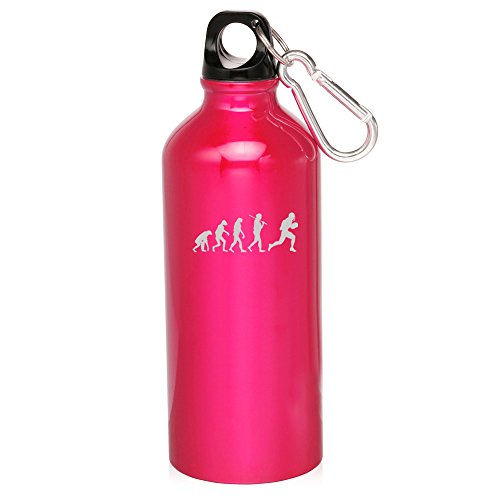 20oz Aluminum Sports Water Bottle Caribiner Clip Evolution Football (Hot Pink)