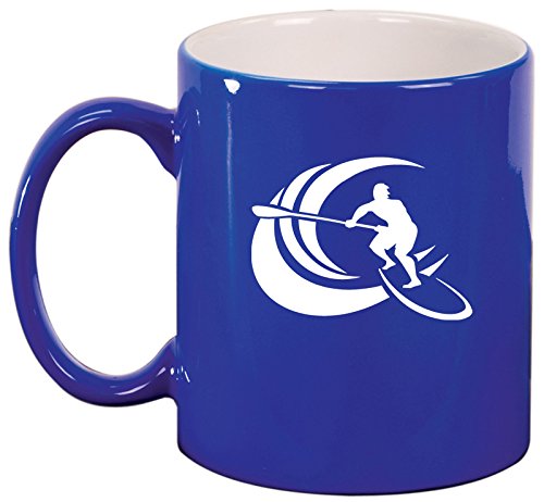 Ceramic Coffee Tea Mug Cup Stand Up Paddle Board Surf (Blue)