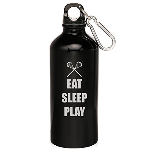 20oz Aluminum Sports Water Bottle Caribiner Clip Eat Sleep Play Lacrosse (Black)