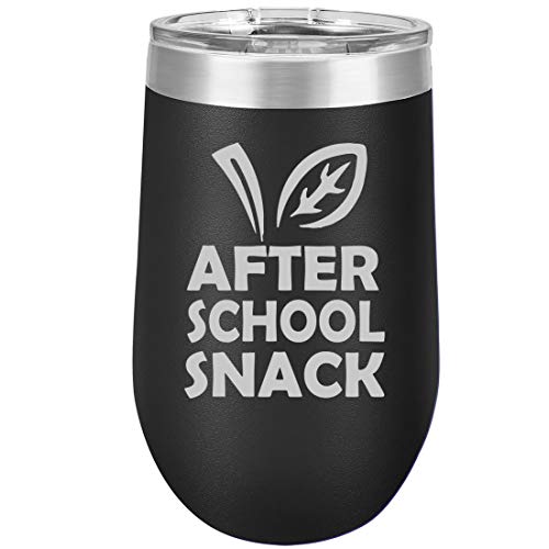 16 oz Double Wall Vacuum Insulated Stainless Steel Stemless Wine Tumbler Glass Coffee Travel Mug With Lid After School Snack Funny Teacher (Black)