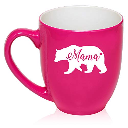 16 oz Large Bistro Mug Ceramic Coffee Tea Glass Cup Mama Bear Mom Mother (Hot-Pink)