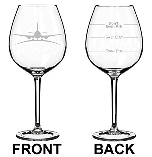 Wine Glass Goblet Two Sided Airplane Pilot Flight Attendant (20 oz Jumbo)