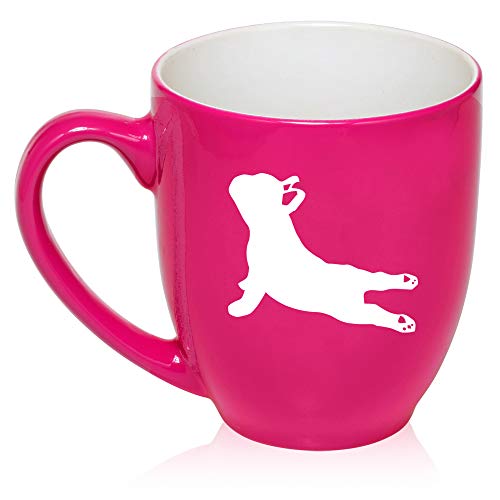 16 oz Large Bistro Mug Ceramic Coffee Tea Glass Cup French Bulldog Yoga (Hot-Pink)