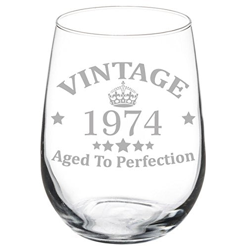 Wine Glass Goblet 43rd Birthday Vintage Aged To Perfection 1974 (17 oz Stemless)