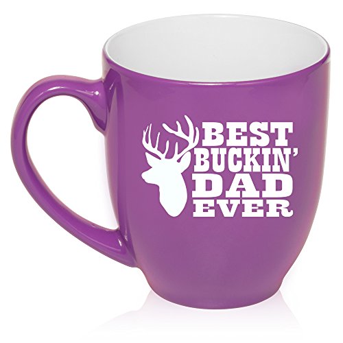 16 oz Large Bistro Mug Ceramic Coffee Tea Glass Cup Best Buckin Dad Ever Father (Purple)
