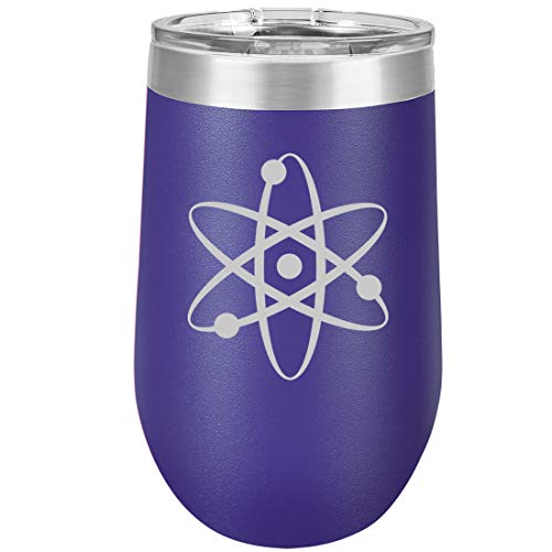 16 oz Double Wall Vacuum Insulated Stainless Steel Stemless Wine Tumbler Glass Coffee Travel Mug With Lid Atom Science Atheist (Purple)