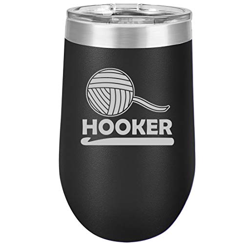 16 oz Double Wall Vacuum Insulated Stainless Steel Stemless Wine Tumbler Glass Coffee Travel Mug With Lid Funny Crochet Hooker
