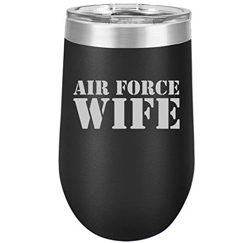 16 oz Double Wall Vacuum Insulated Stainless Steel Stemless Wine Tumbler Glass Coffee Travel Mug With Lid Air Force Wife