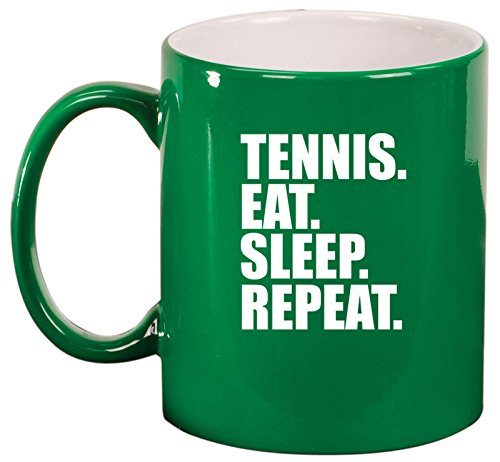 Ceramic Coffee Tea Mug Cup Tennis Eat Sleep Repeat (Green)