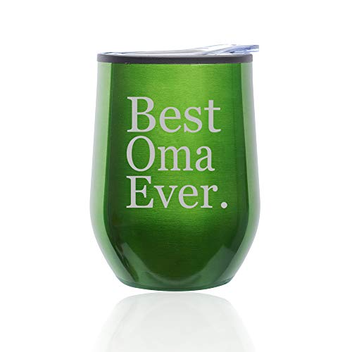 Stemless Wine Tumbler Coffee Travel Mug Glass With Lid Best Oma Ever Grandma Grandmother (Green)