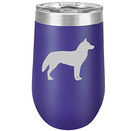 16 oz Double Wall Vacuum Insulated Stainless Steel Stemless Wine Tumbler Glass Coffee Travel Mug With Lid Siberian Husky (Purple)