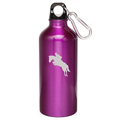 20oz Aluminum Sports Water Bottle Caribiner Clip Horse with Rider (Purple)