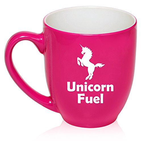 16 oz Large Bistro Mug Ceramic Coffee Tea Glass Cup Unicorn Fuel (Hot Pink)