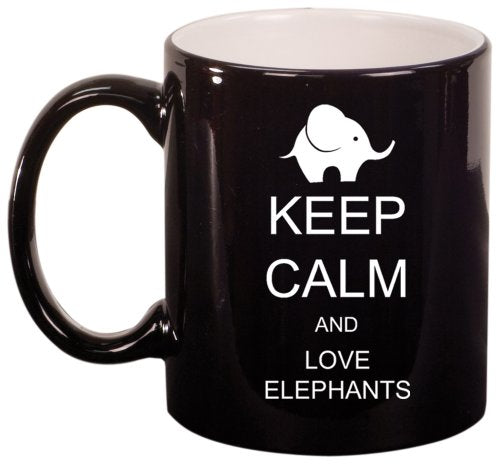 Keep Calm and Love Elephants Ceramic Coffee Tea Mug Cup Black