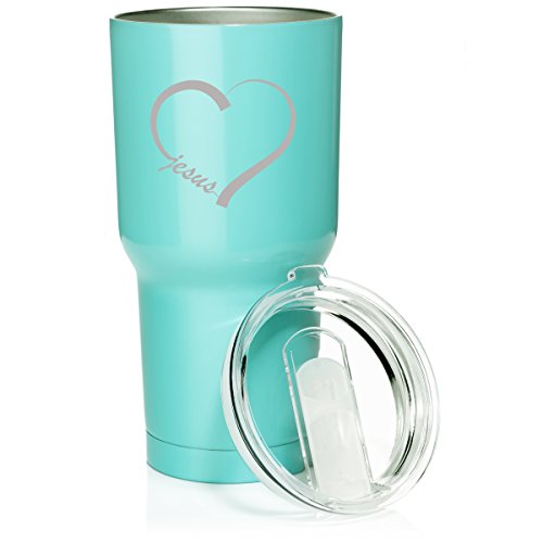 30 oz. Tumbler Stainless Steel Vacuum Insulated Travel Mug Love Heart Jesus (Light Blue)