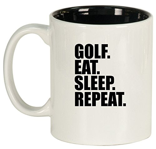 Ceramic Coffee Tea Mug Golf Eat Sleep Repeat (White)